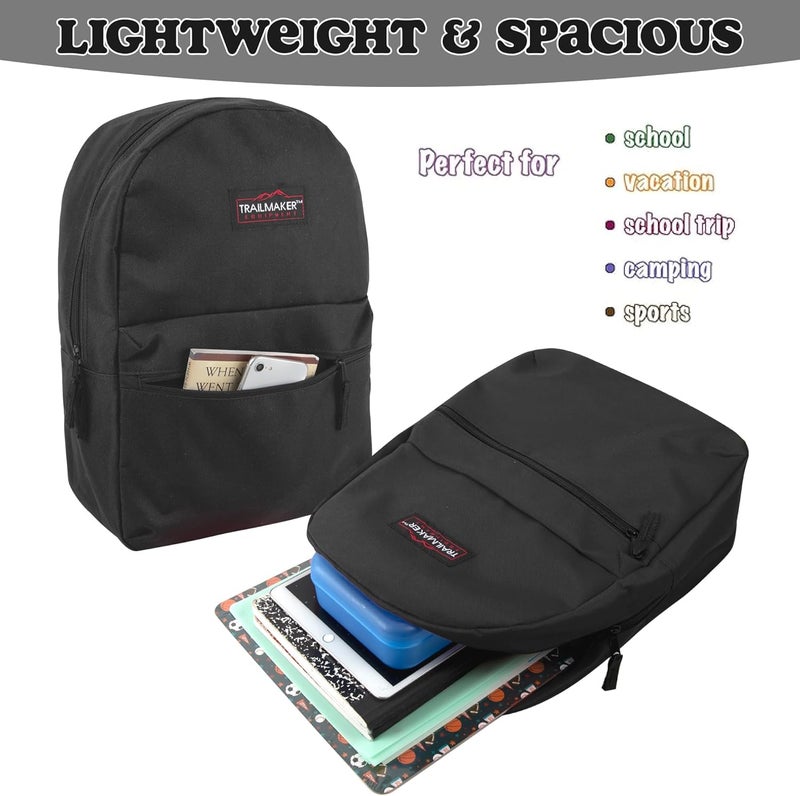 Trailmaker Classic 17 inch Backpacks with Adjustable Padded Straps | School Backpacks for Girls, Boys (Black) - Image 3